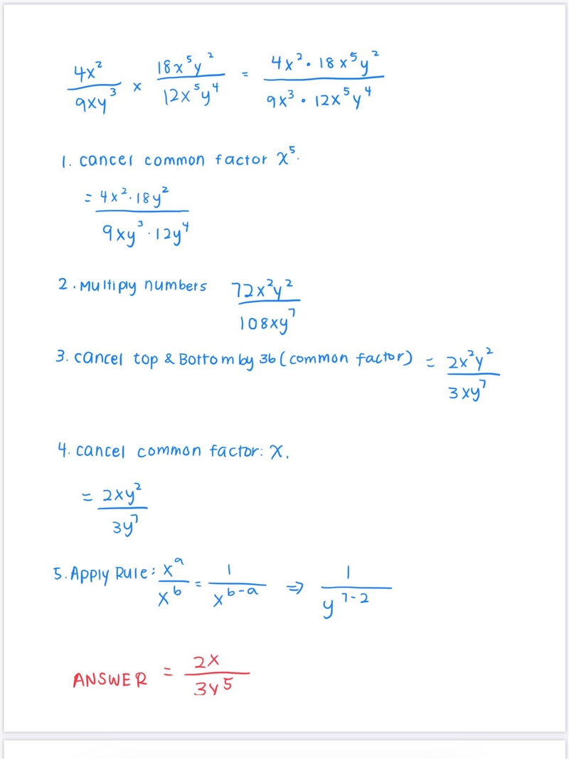 4x^2 /9xy^3 divided by 12x^5y^4 / 18x^5y2-example-1