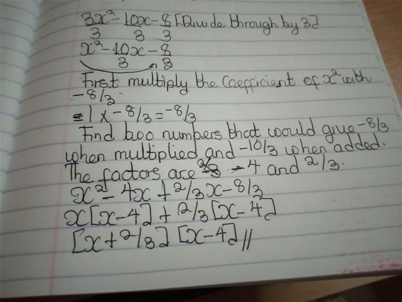 What is 3x^2-10x-8 fully factored?-example-1