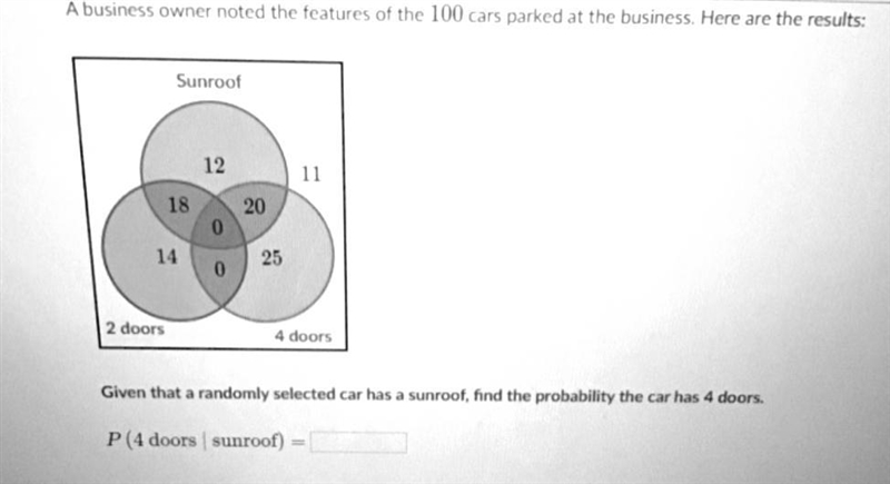 A business owner noted the features of the 100 cars parked at the business. Here are-example-1