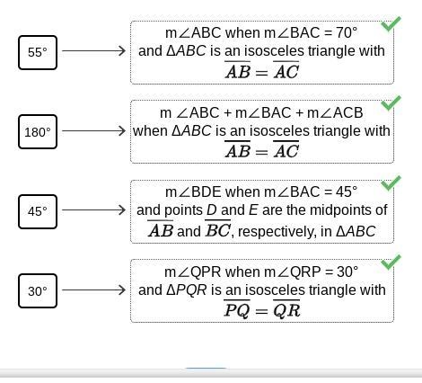 Match the statements with their values. 1) m ∠ABC + m∠BAC + m∠ACB when ΔABC is an-example-1