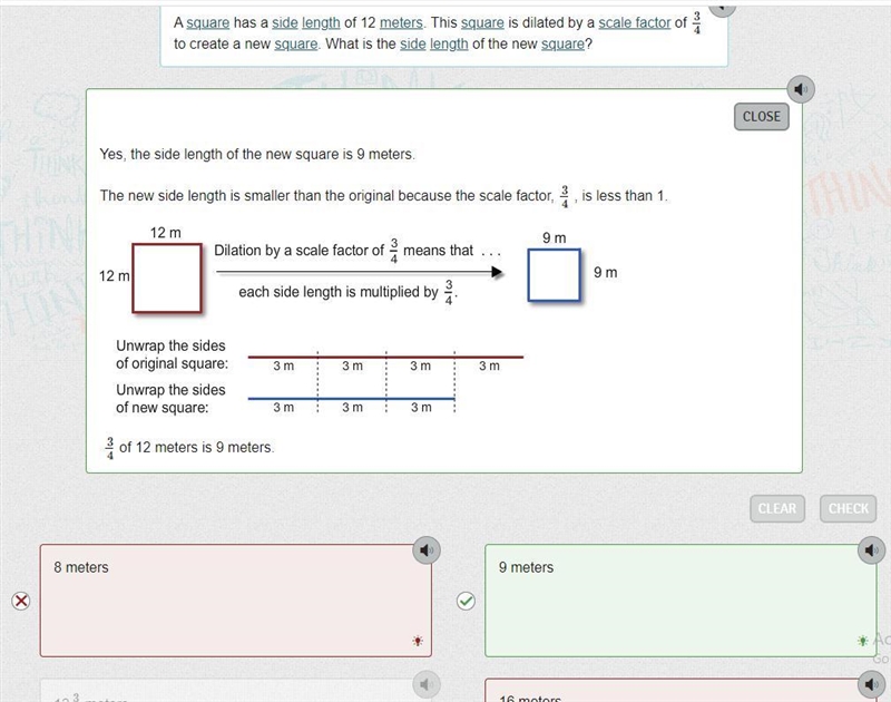 PLS HELP! A square has a side length of 12 meters. This square is dilated by a scale-example-1