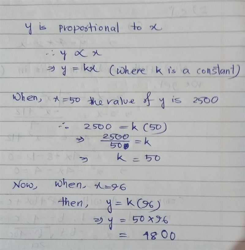 the value of y varies directly proportional to the value of x. When x = 50, the value-example-1