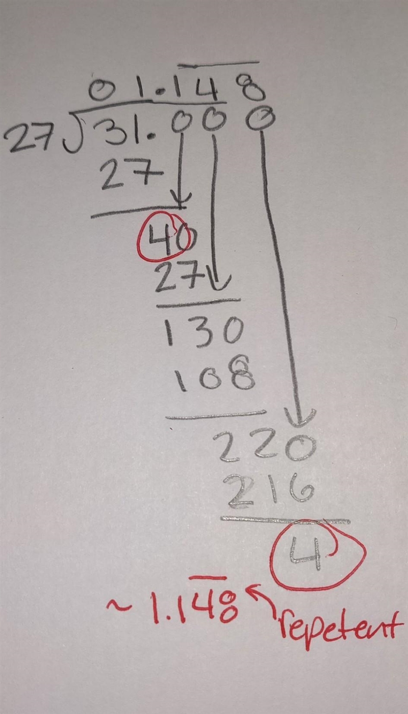 Solve with long division method 31/27​-example-1