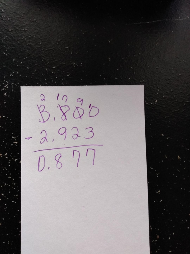 Subtract: 3.8 - 2.923. Explain in your own words how you would solve this, in detail-example-1