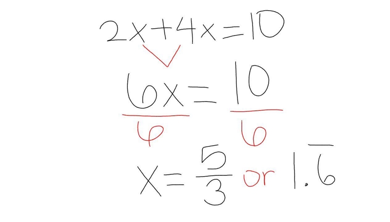 What is the value of x in 2x + 4x = 10-example-1