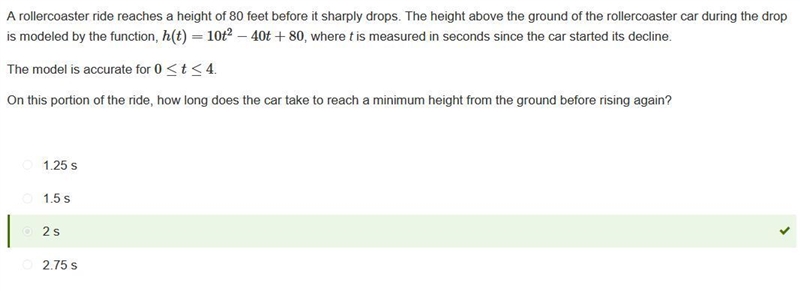 A rollercoaster ride reaches a height of 80 feet before it sharply drops. The height-example-1