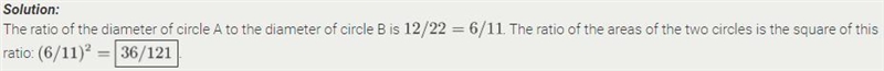 Circle $A$ has a diameter of 12 inches and circle $B$ has a diameter of 22 inches-example-1