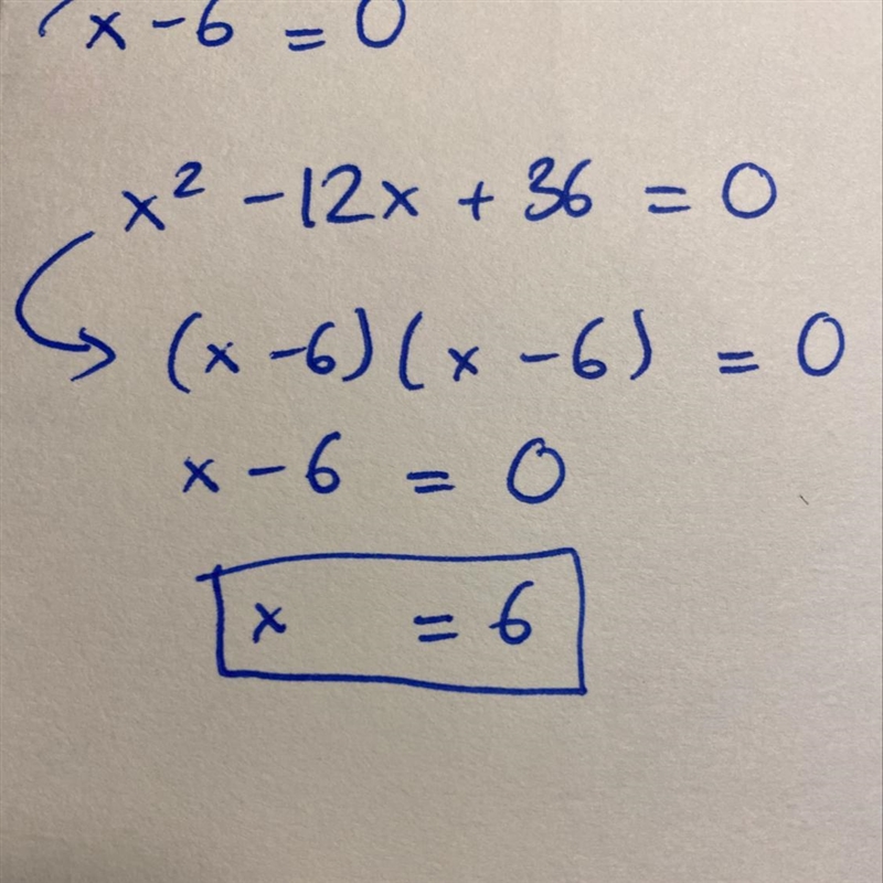 X {x}^(2) - 12x + 36 = 0​-example-1