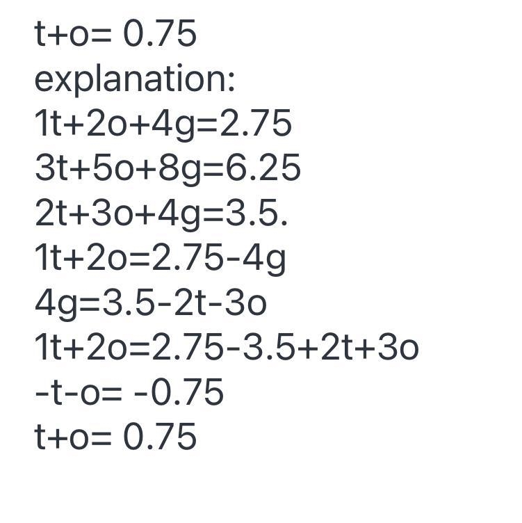 if 1 tangerine, 2 oranges, and 4 grapefruits cost 2.75 and 3 tangerines 5 oranges-example-1