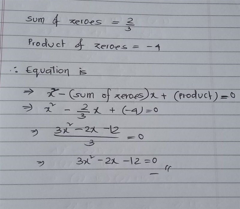 Find a quadratic polynomial with the given numbers as the sum and product of it zeroes-example-1