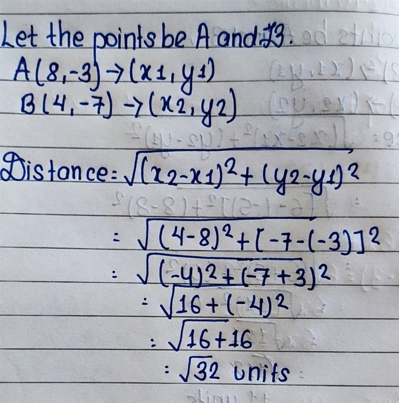 What is the distance between (8, -3) and (4, -7)?-example-1