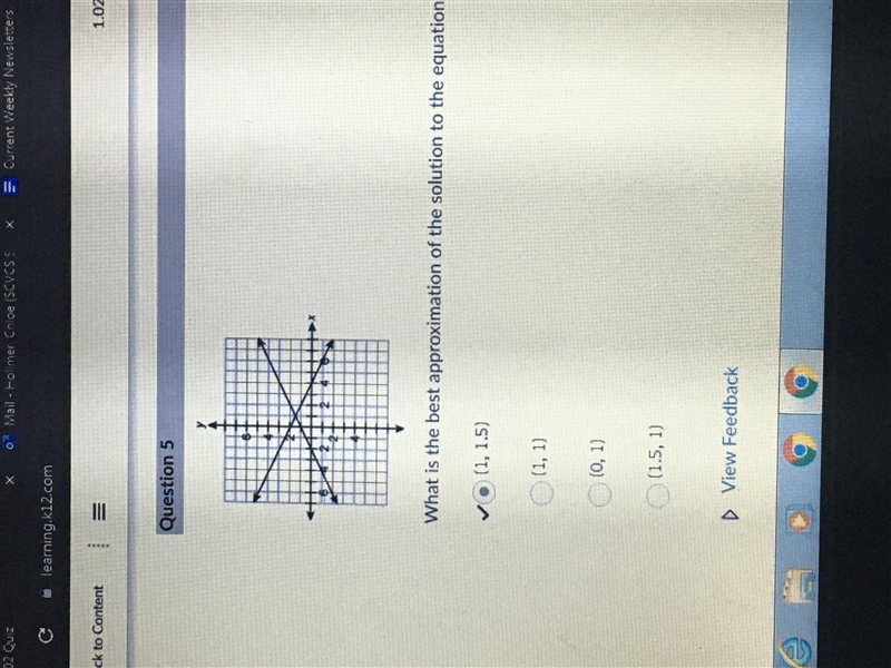 What is the best approximation of the solution to the equations that these two lines-example-1