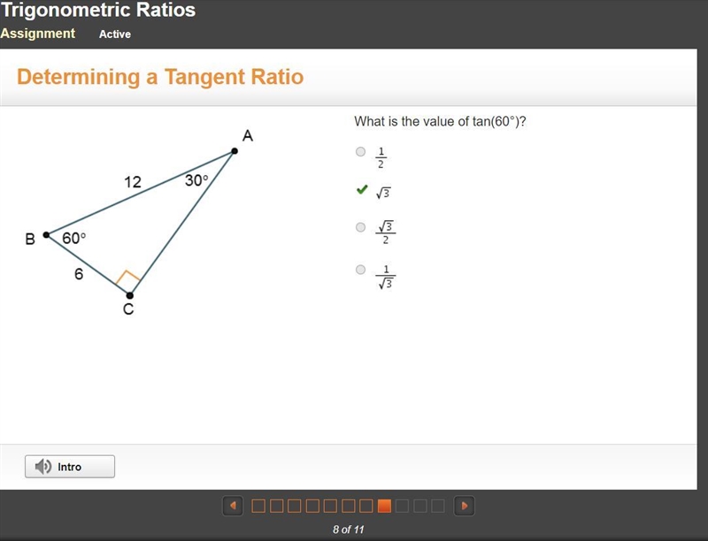 What is the value of tan(60°)? One-half StartRoot 3 EndRoot StartFraction StartRoot-example-1