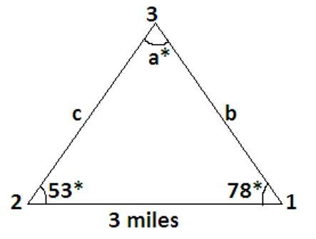 Tara wants to fix the location of a mountain by taking measurements from two positions-example-1