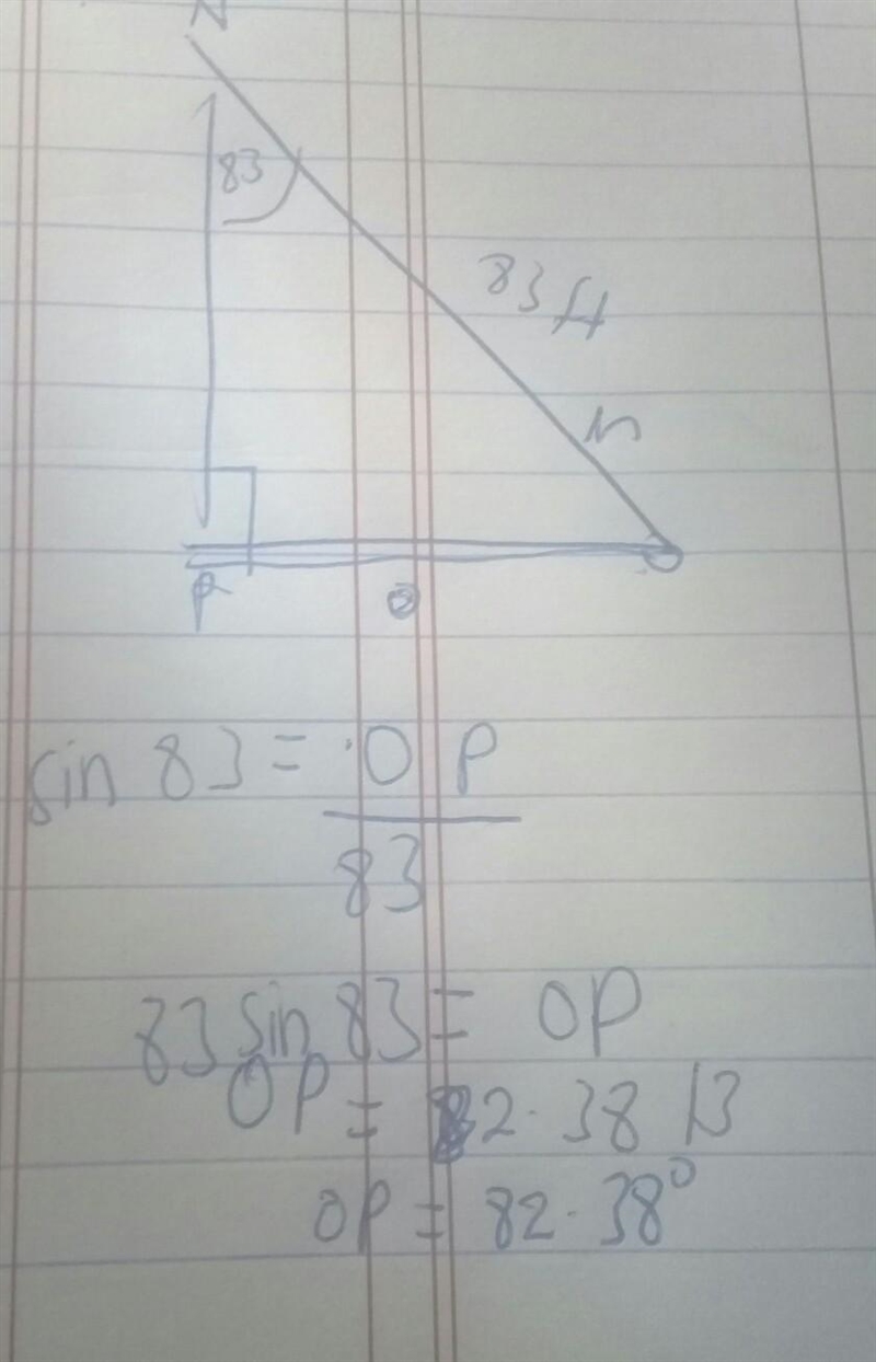 In ΔNOP, the measure of ∠P=90°, the measure of ∠N=83°, and NO = 83 feet. Find the-example-1