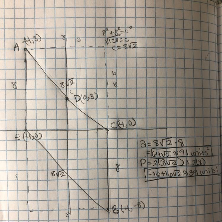 Find the area and perimeter of a polygon with vertices located at A(-4,-8), B(4, -8), C-example-1