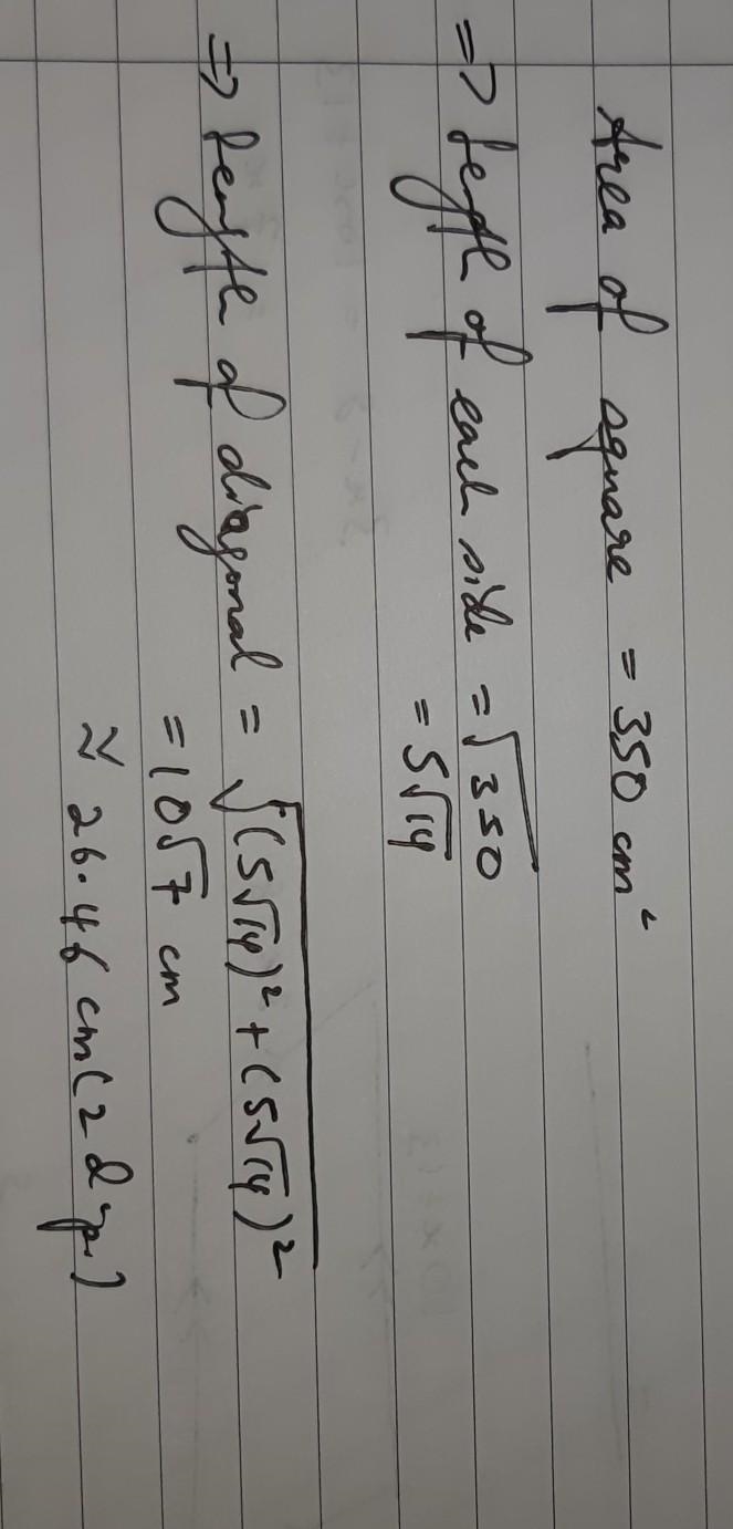 The area of a square is 350cm². Find the length of the diagonal.-example-1