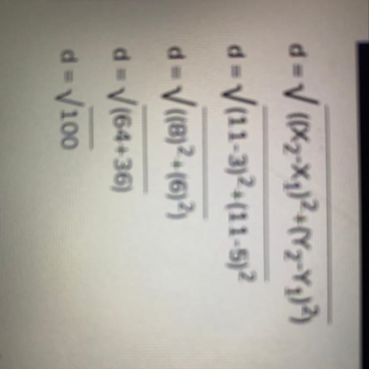 The distance between the pair of points (3,5) and (11,11)-example-1