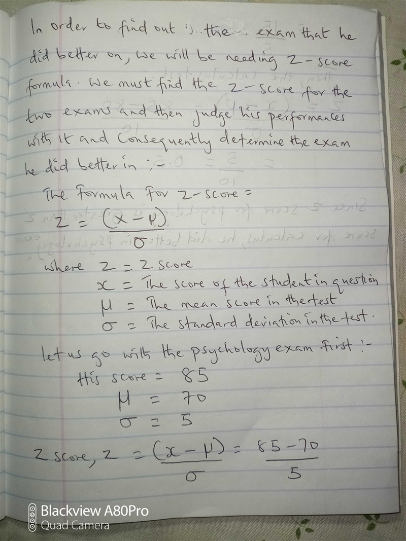 Lamont took a psychology exam whose mean was 70 with standard deviation 5. He also-example-1