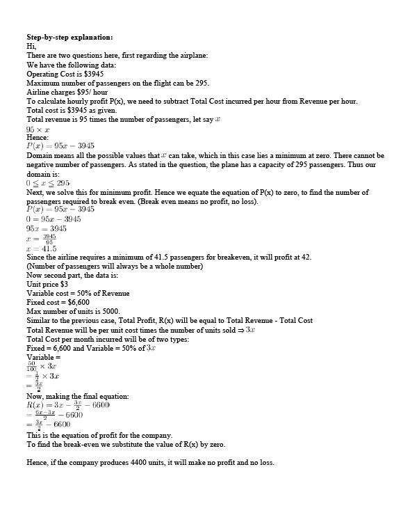 The hourly operating cost of a certain plane, which seats up to 295 passengers, is-example-1