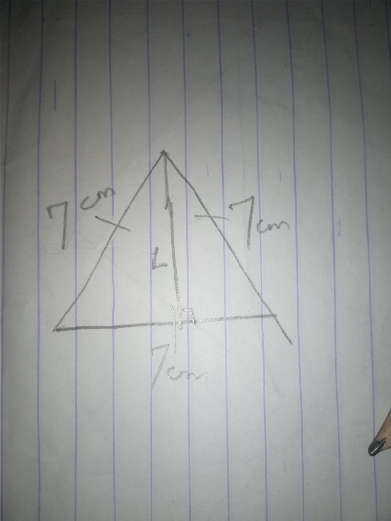 An equilateral triangle has a side length of 7 cm. If a perpendicular is dropped from-example-1