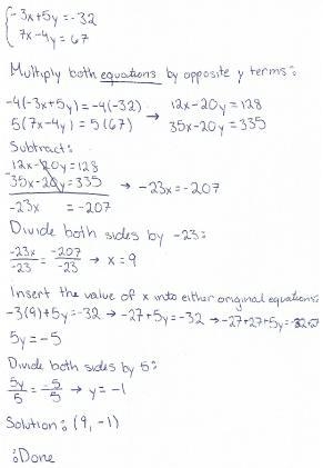 #2: Solve the linear system below using the elimination method. Type your answer as-example-1