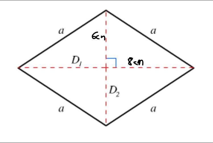 The diagonals of a rhombus are 12cm and 16cm.Find the length of each side.​-example-2