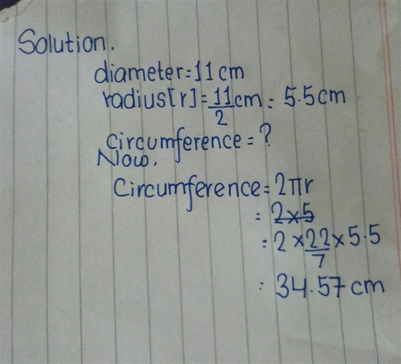 What is the circumference of a circle with a diameter of 11 centimeters-example-1