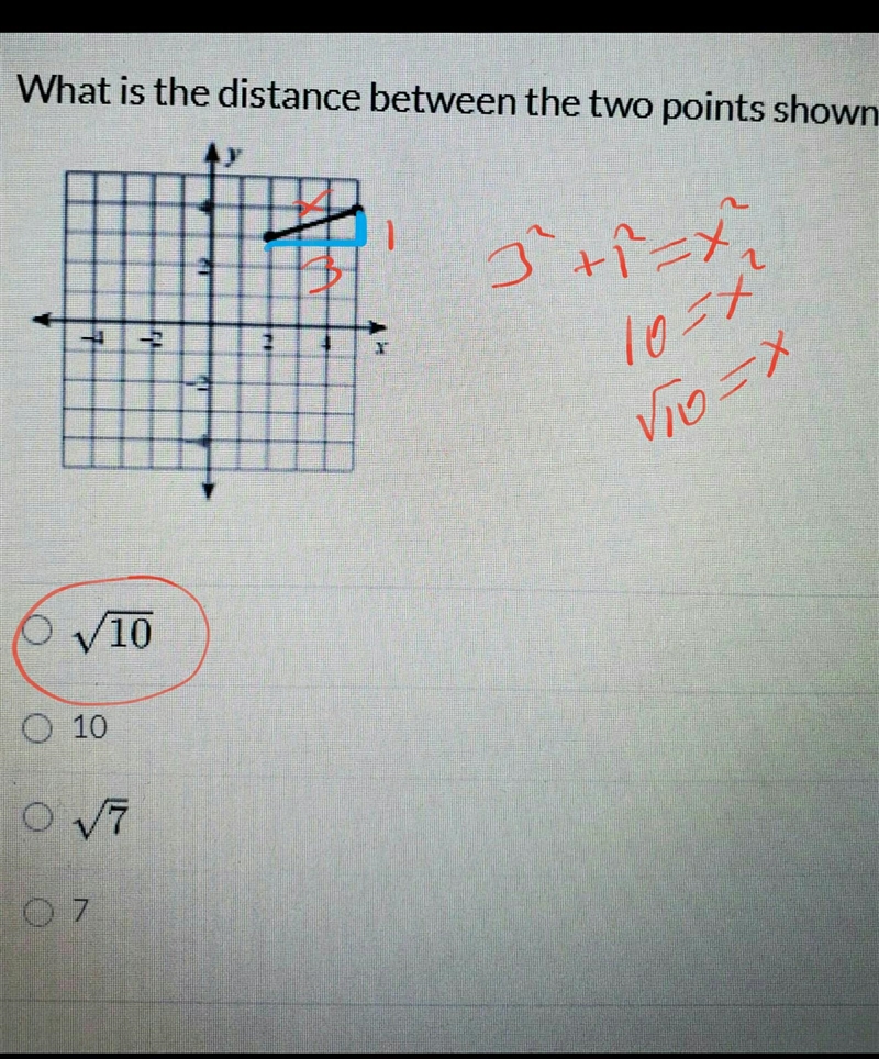 What is the distance between the two points shown?​-example-1