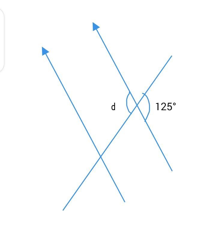 Two parallel lines are crossed by a transversal. What is the value of d? d = 55 d-example-1