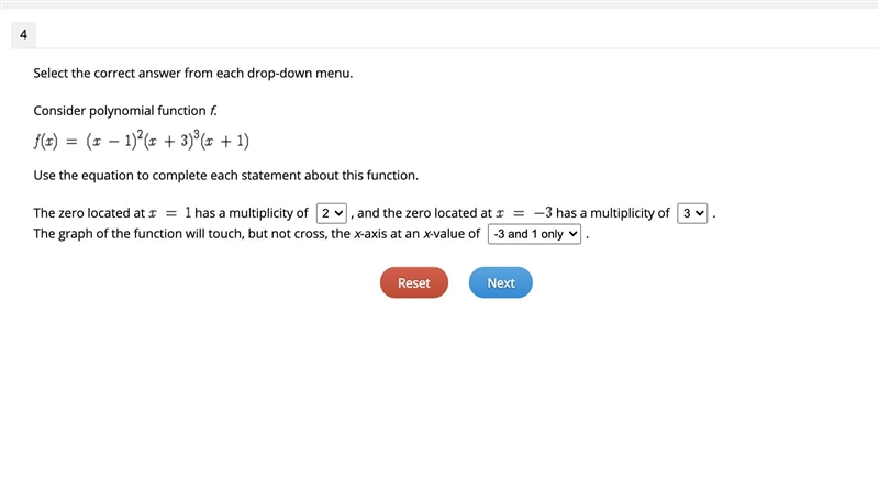 F(x)=(x-1)^2(x+3)^3(x+1) the zero located at x=1 has a multiplicity of ( blank1 ) and-example-1