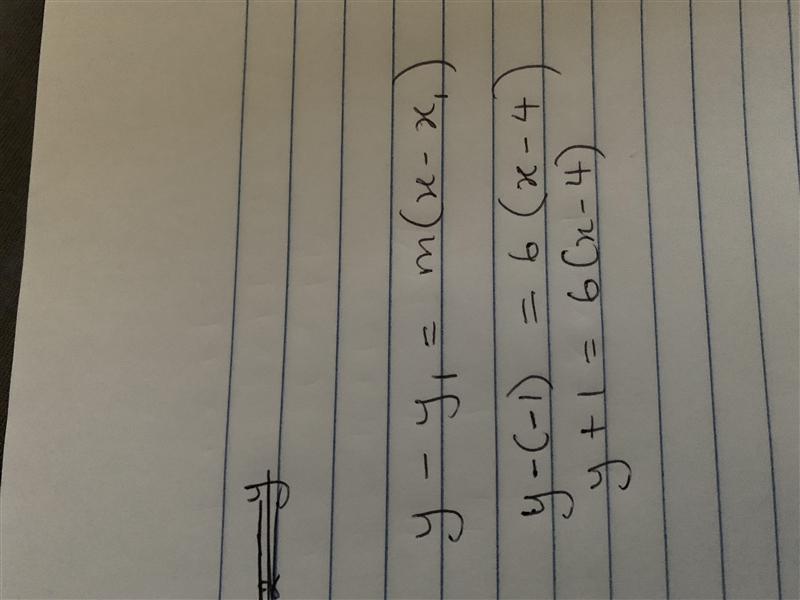 What is an equation in point-slope form of the line that passes through the point-example-1