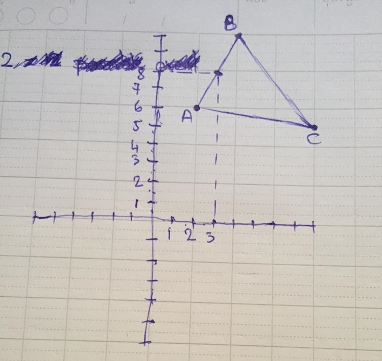 A triangle is drawn on a coordinate plane. Point A is at (2,6), Point B is at (4,10), and-example-1