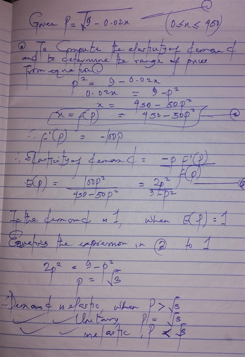 The demand function for a certain make of exercise bicycle sold exclusively through-example-1