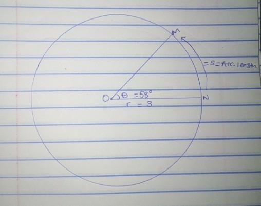 Circle O has radius 3. Points M and N lie on circle O, and mZMON is 58 degrees. What-example-1