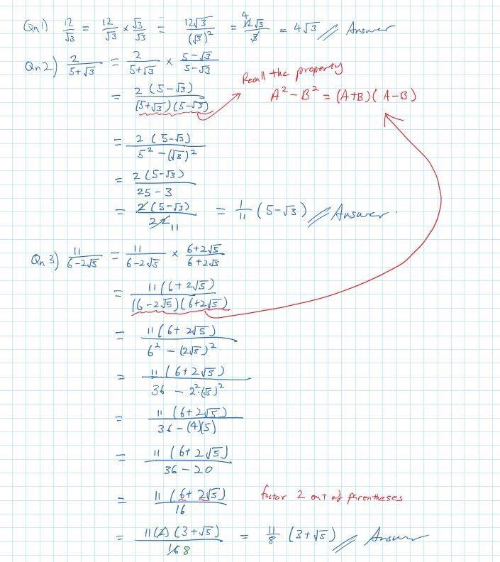 I missed the class on rationalising denominators. Can anyone please help me with these-example-1