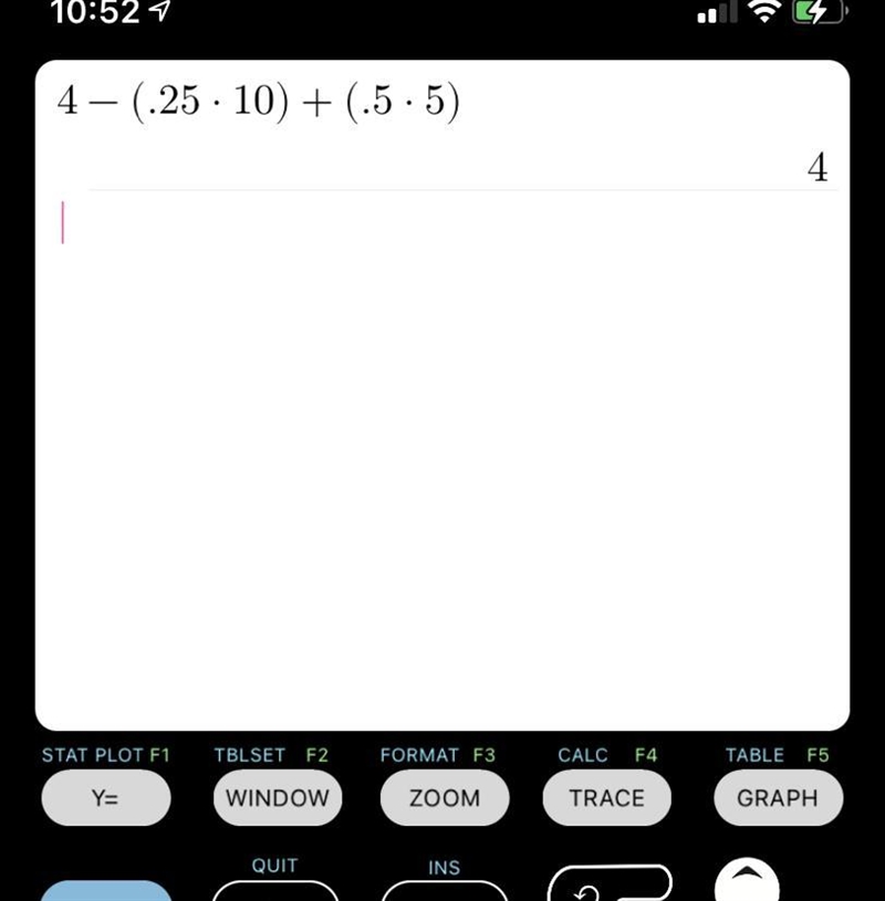 Evaluate 4 – 0.25g +0.5h wheng 10 and h = 5.-example-1