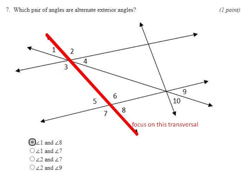 Help please I need a correct answer really fast!! Which pair of angles are alternate-example-1