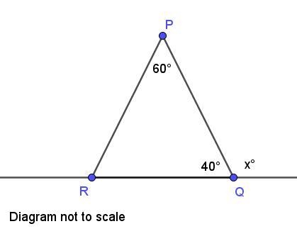 in a triangle PQR,if angle P is equal to 60 and angle Q is equal to 40 degree what-example-1