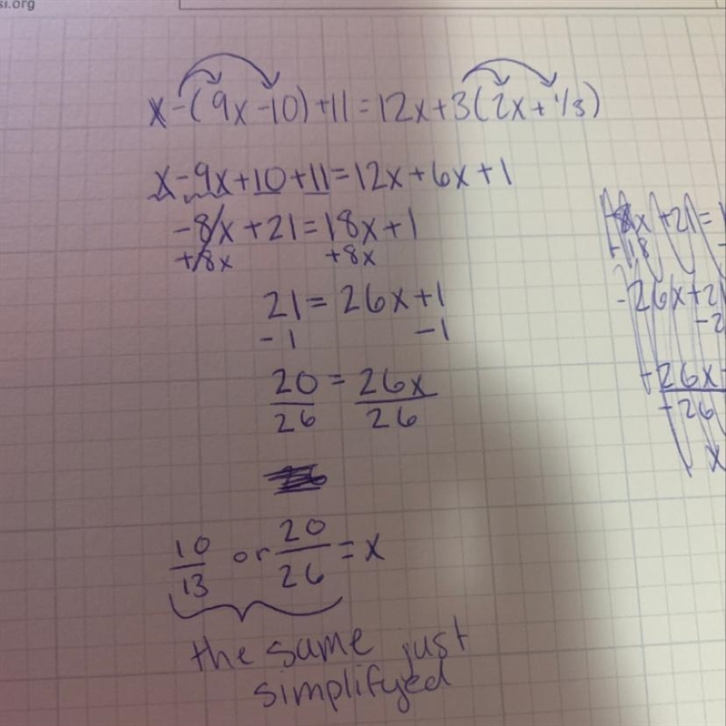 X- (9× - 10) +11=12× +3 (2x + 1/3)​-example-1