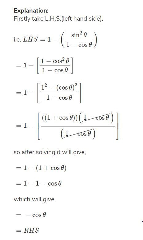 Prove that (〖sin〗^2 θ)/(1+cosθ)=1-cosθ-example-1