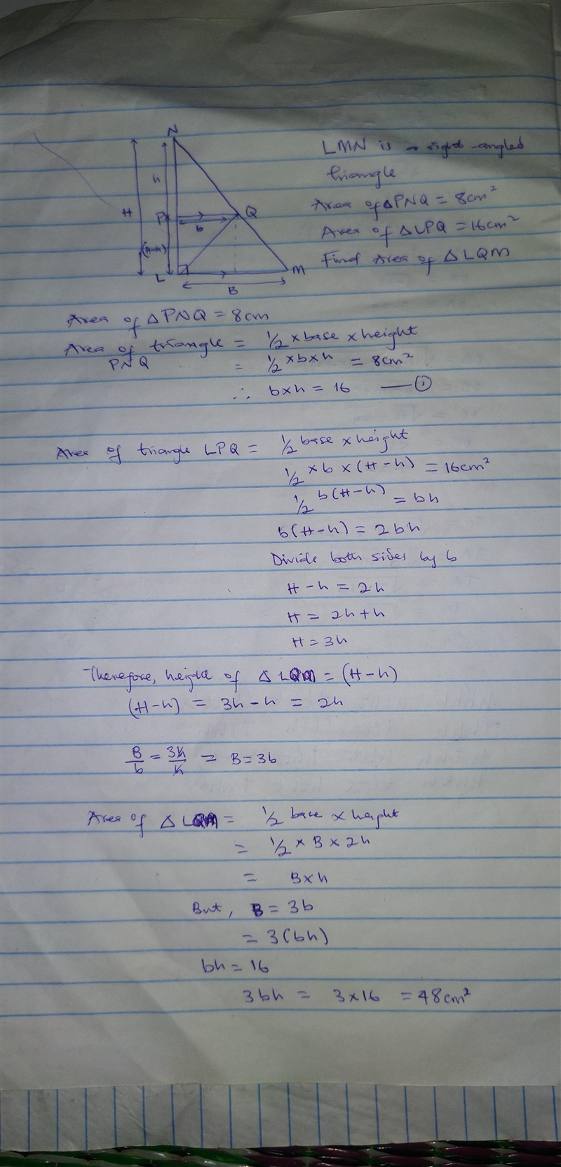 LMN is a right a right angle triangle angle NLM is 90 degrees PQ is parallel to LM-example-1