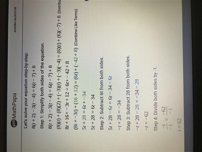 Pls help 8(t + 2) - 3(t - 4) = 6(t - 7) + 8 what is t?-example-1