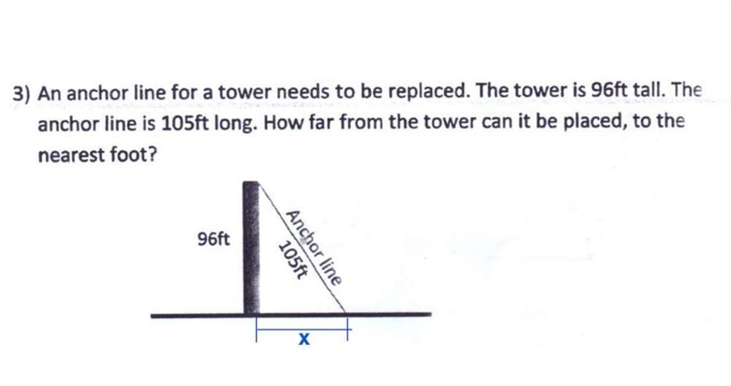 An anchor line for a tower needs to be replaced the tower is 96ft tall. The anchor-example-1