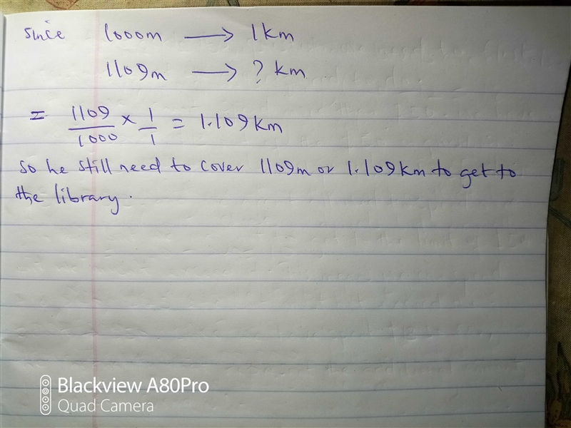 The distance from Maja's house to the library is 2 kilometers. Maja bikes 891 meters-example-3