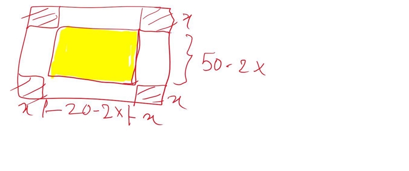 An open box is made from a 20​-cm by 50​-cm piece of tin by cutting a square from-example-1