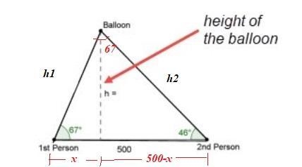 Two people located 500 yards apart have spotted a hot air balloon. The angle of elevation-example-1