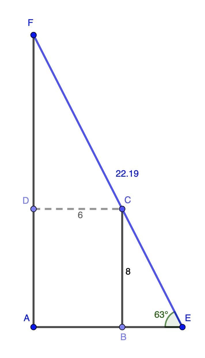 A ladder leans against a side of a building, making a 63-degree angle with the ground-example-1