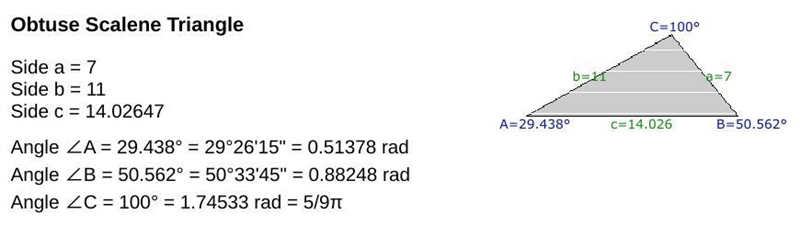 Consider a triangle with two sides that measure 7 cm and 11 cm forming an angle that-example-1