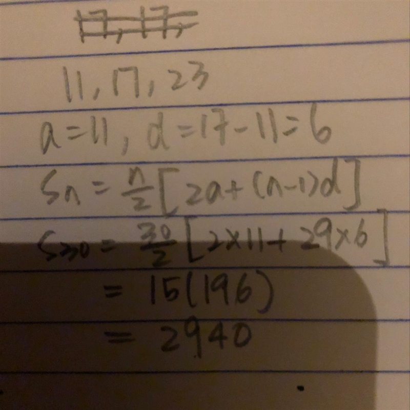 The sum of the first 30 terms of (the sequence is a^n = 6n+5-example-1